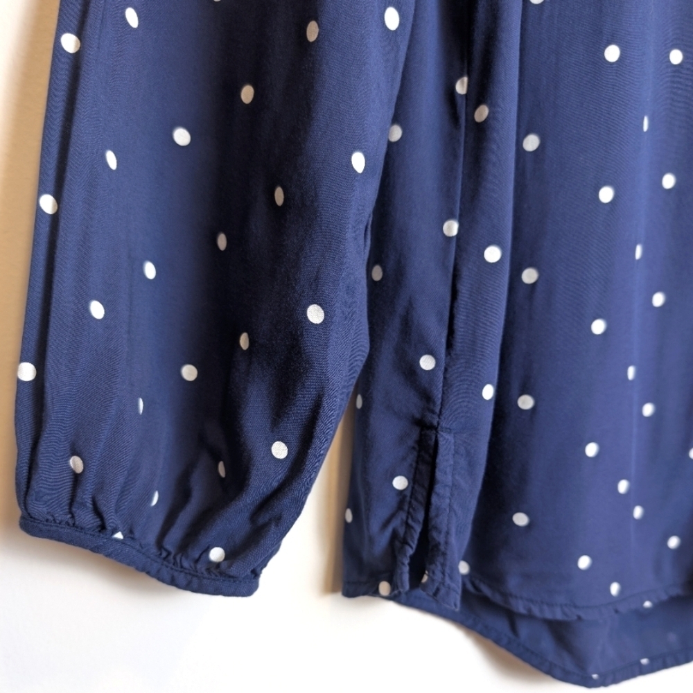 Navy Blue And White Polka Dot Long Sleeve Shirt Size Small - Picture 4 of 7
